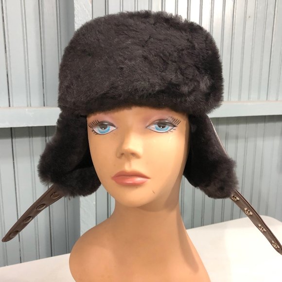 Langenberg Brown Vinyl Trooper 6 7/8 Winter Hat Ear Flaps Made USA - Picture 7 of 10